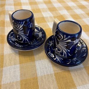 Mexican painted espresso cups and saucers - set of two